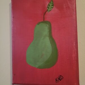 Green Pear on Pink Canvas Art